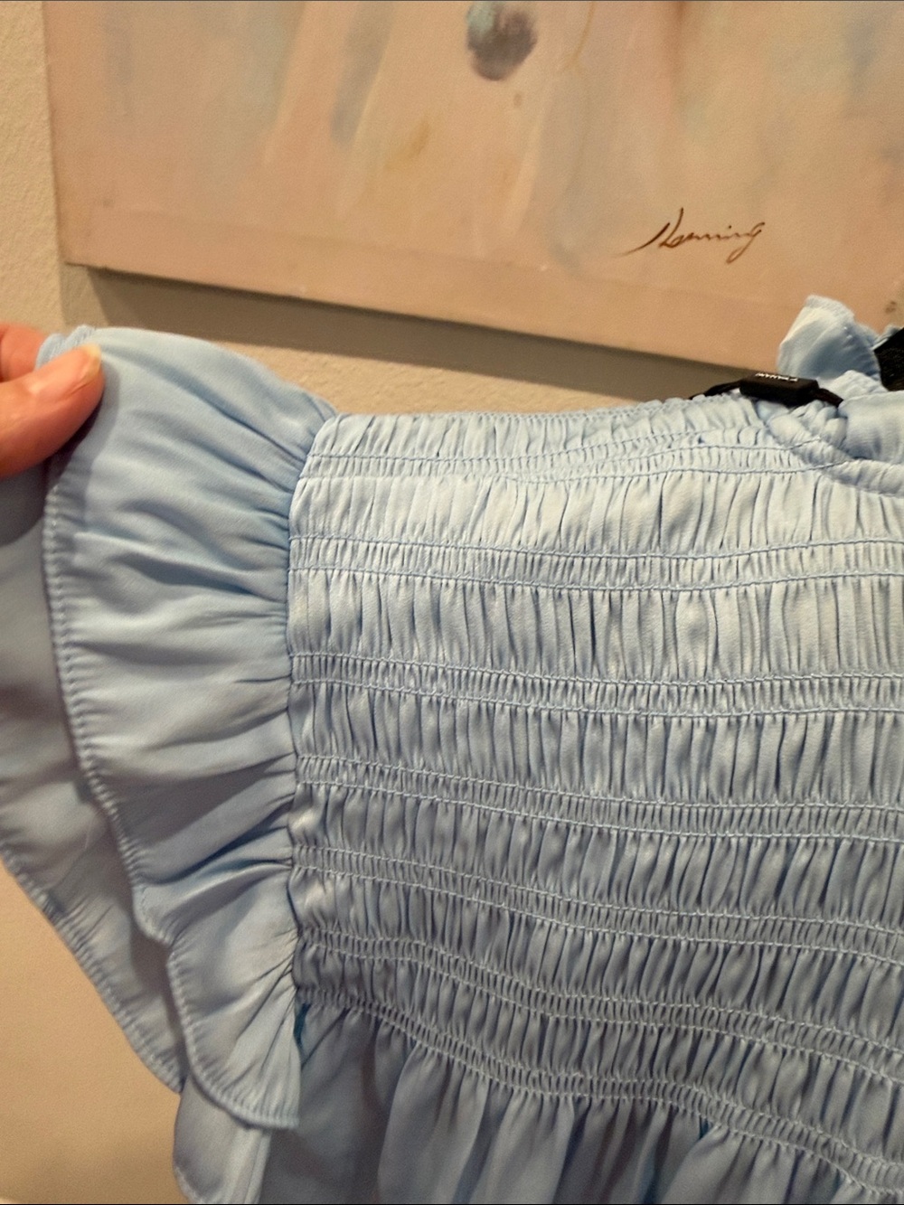 T Tahari Light Blue Tie-Neck Ruffle Sleeve Blouse - Picture 6 of 14